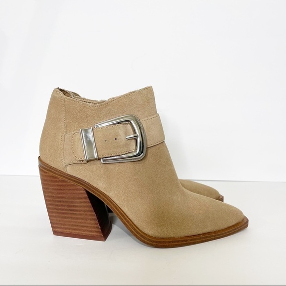 Vince Camuto Gidgey Suede Buckle Pointed Block Heeled Ankle Booties 5.5 US - Picture 6 of 8